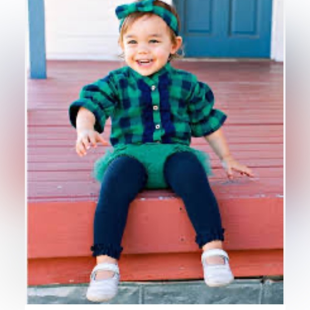Ruffle Butts Teal Checkered Bodysuit